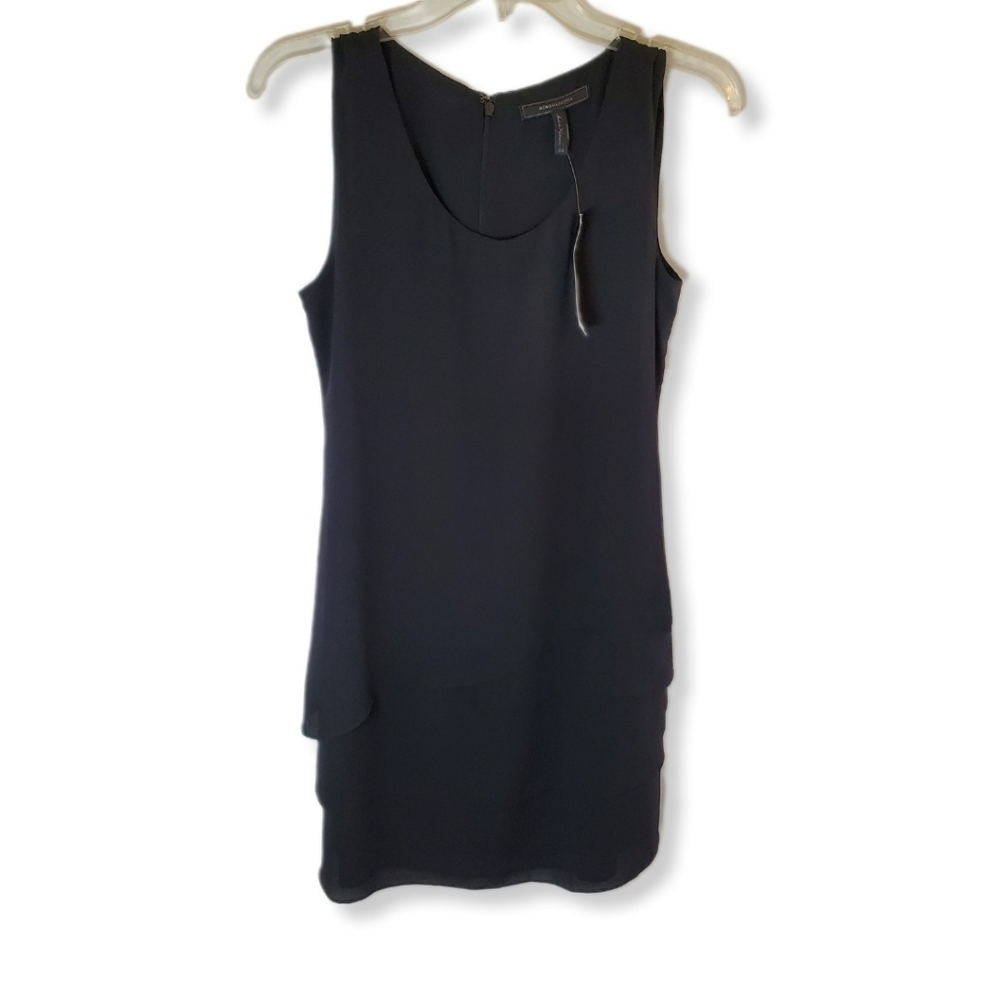 BCBGMAXAZRIA Haley Layered Sleeveless V-Neck Black Dress Sz 2